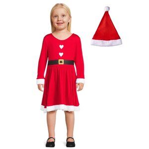 Holiday Times Girls Santa Dress with Hat, 2-Piece, Sizes 12M-5T - NWT
